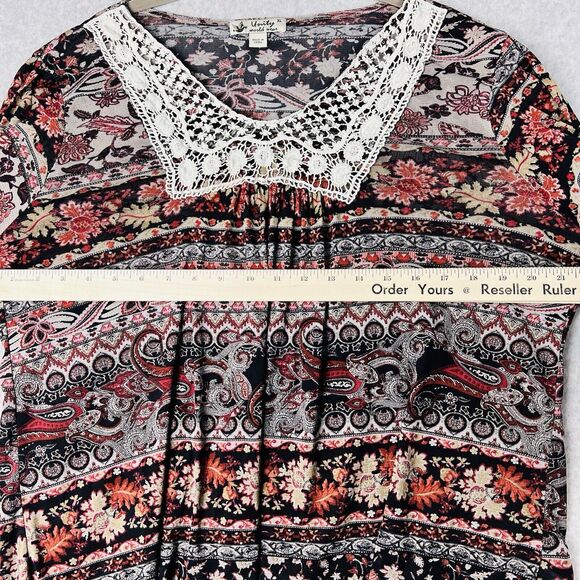Unity World Wear Boho Top Womens XL Beige Crochet Neckline Flowy Cottagecore - Picture 8 of 15